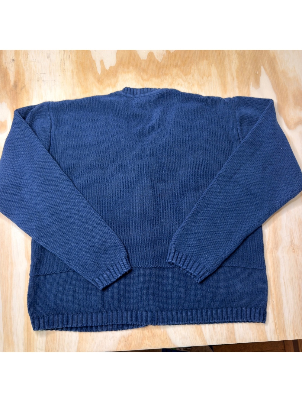 Navy Blue Cable Knit Cotton Cardigan with Embroidered Flowers Size M - Picture 4 of 7